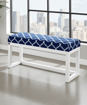 Navy Blue Geometric Wooden Bench 100x30cm White Alder Frame