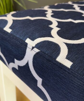 Navy Blue Geometric Wooden Bench 100x30cm White Alder Frame