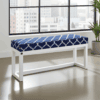 Navy Blue Geometric Wooden Bench 100x30cm White Alder Frame