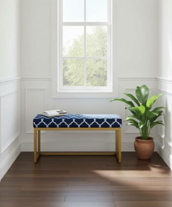 Navy Trellis UrbanChic Metal Bench 100x30cm – Gold Frame