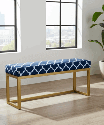 Navy Trellis UrbanChic Metal Bench 100x30cm – Gold Frame