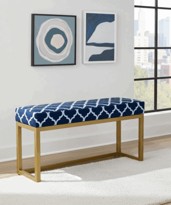 Navy Trellis UrbanChic Metal Bench 100x30cm – Gold Frame