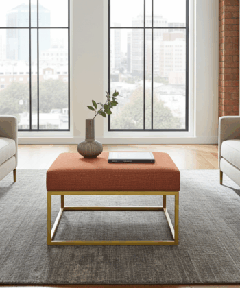 Orange Fabric Coffee Table 60x60cm - Yellow Metal Frame