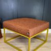 Orange Fabric Coffee Table 60x60cm - Yellow Metal Frame