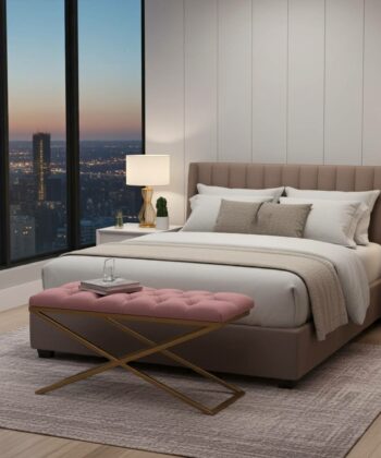 Pink Velvet Metal-Framed Bench – Handmade X-Frame Elegance