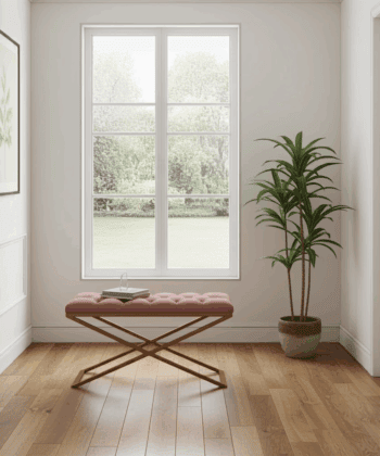 Pink Velvet Metal-Framed Bench – Handmade X-Frame Elegance