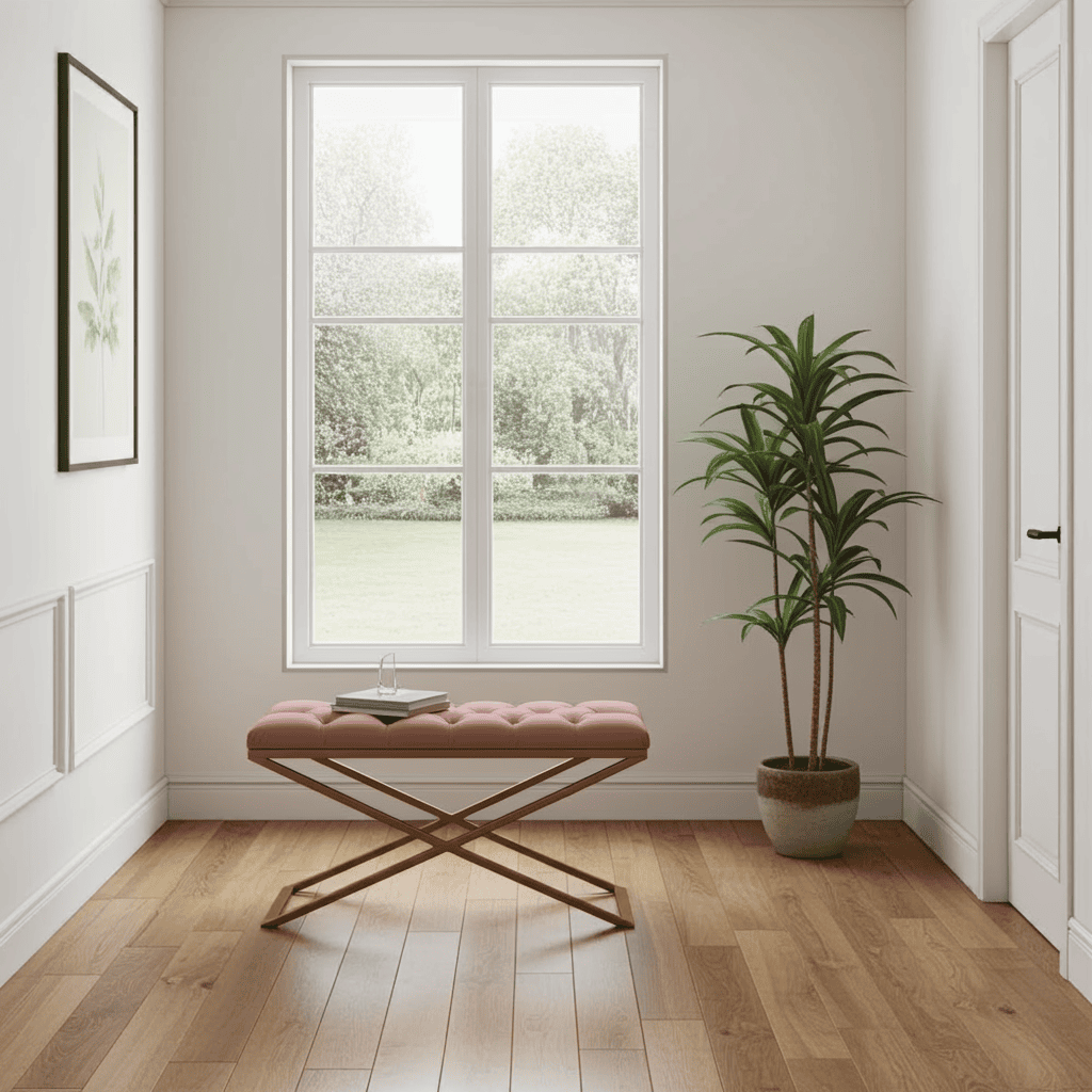Pink Velvet Metal-Framed Bench – Handmade X-Frame Elegance
