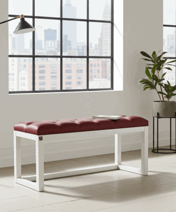 Red Eco-Leather Tufted Wooden Bench 100x40cm