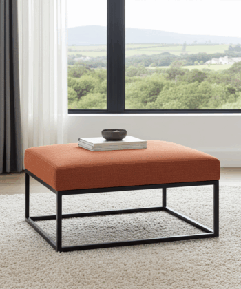 Rust Orange Fabric Coffee Table 60x60cm - Black Metal Frame