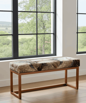 Stone Pattern Velvet Bench with Copper Metal Frame
