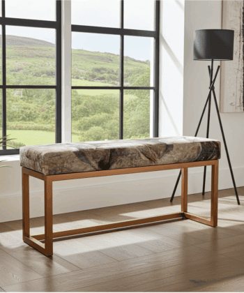 Stone Pattern Velvet Bench with Copper Metal Frame