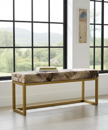 Stone Print Velvet Bench with Gold Metal Frame