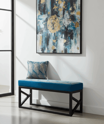 Teal Pattern Velvet & Black Frame Bench –  Art Deco