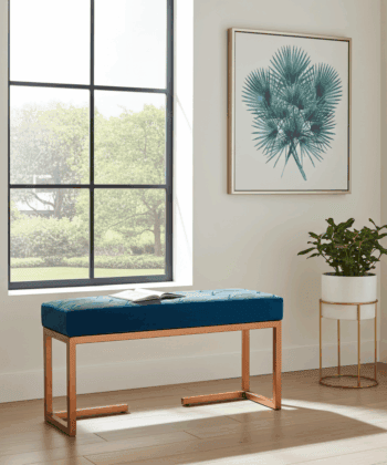 Teal Velvet & Copper Frame Bench – Modern Art Deco Accent