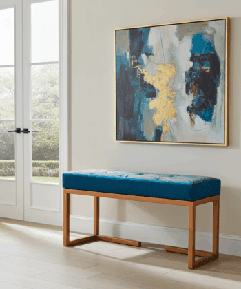 Teal Velvet & Copper Frame Bench – Modern Art Deco Accent