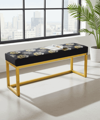 Urban Mosaic Metal Bench 100x30cm – Yellow Frame & Velvet Top