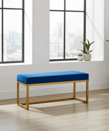 UrbanChic Blue Velvet Metal-Framed Bench Gold Frame