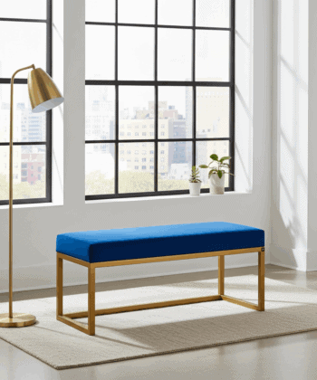 UrbanChic Blue Velvet Metal-Framed Bench Gold Frame
