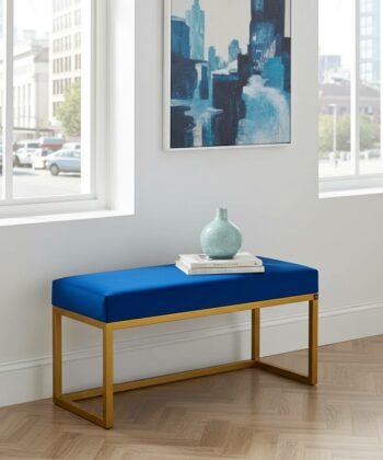 UrbanChic Blue Velvet Metal-Framed Bench Gold Frame