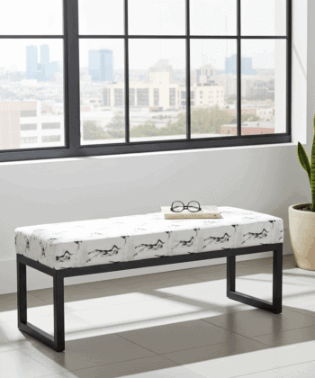 UrbanChic Figure Print Velvet Bench – Stylish Black Frame Accent