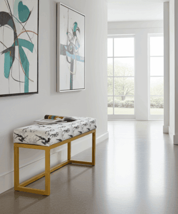 UrbanChic Figure Print Velvet Bench – Stylish Yellow Frame Accent