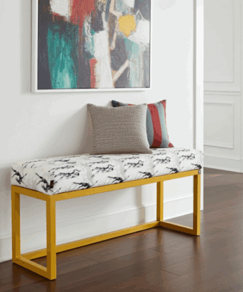 UrbanChic Figure Print Velvet Bench – Stylish Yellow Frame Accent