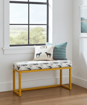 UrbanChic Figure Print Velvet Bench – Stylish Yellow Frame Accent