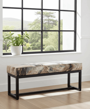 UrbanChic Stone Velvet Bench – Stylish Black Frame Accent