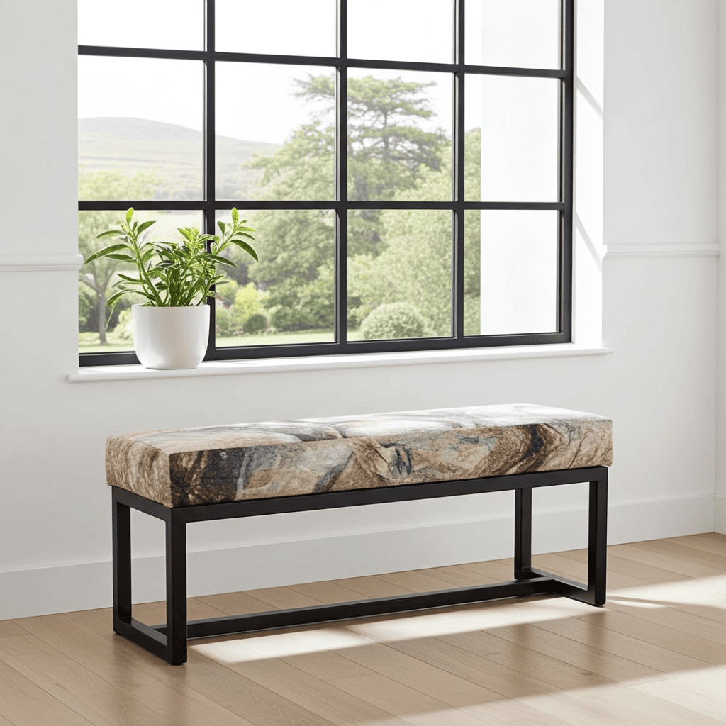 UrbanChic Stone Velvet Bench – Stylish Black Frame Accent