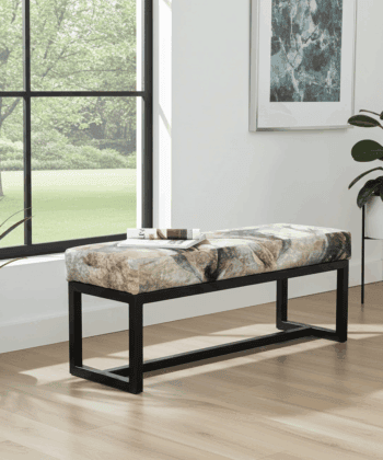 UrbanChic Stone Velvet Bench – Stylish Black Frame Accent