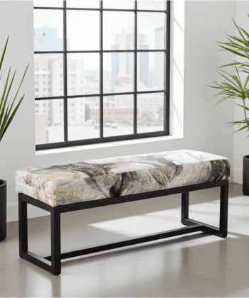 UrbanChic Stone Velvet Bench – Stylish Black Frame Accent