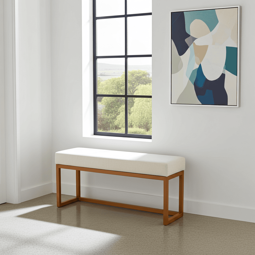 UrbanChic Swirl Velvet Bench – Copper Frame Statement Seating