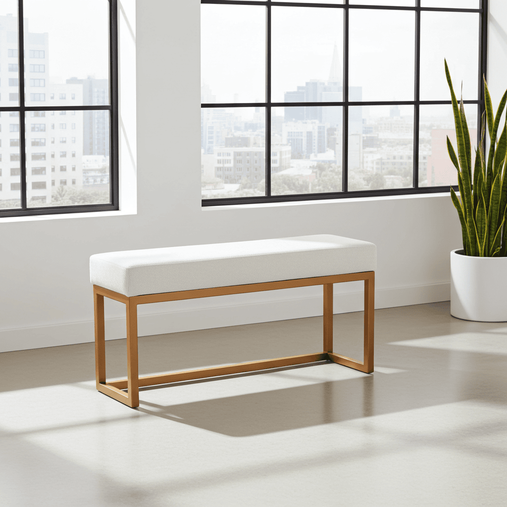UrbanChic Swirl Velvet Bench – Copper Frame Statement Seating