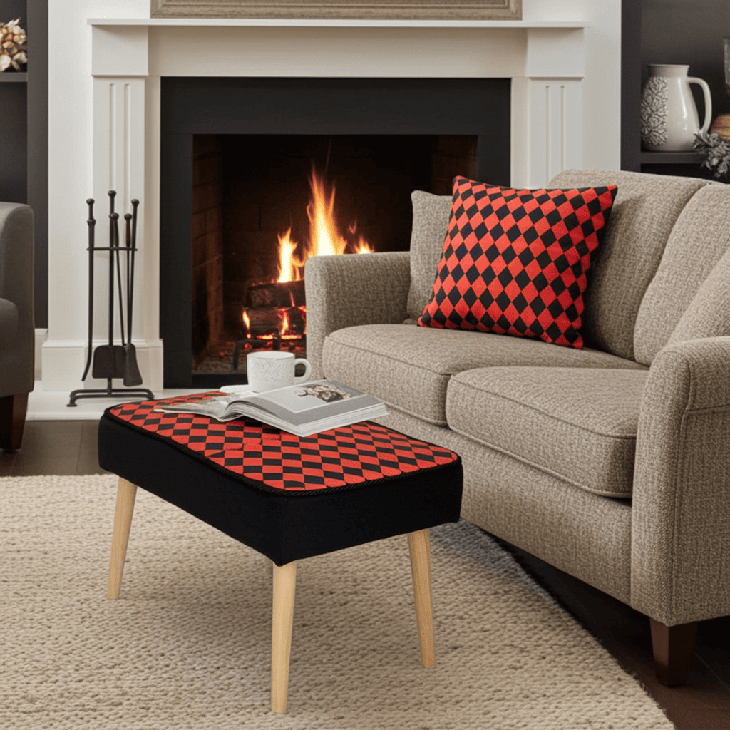 Velvet Diamond Pattern Footstool