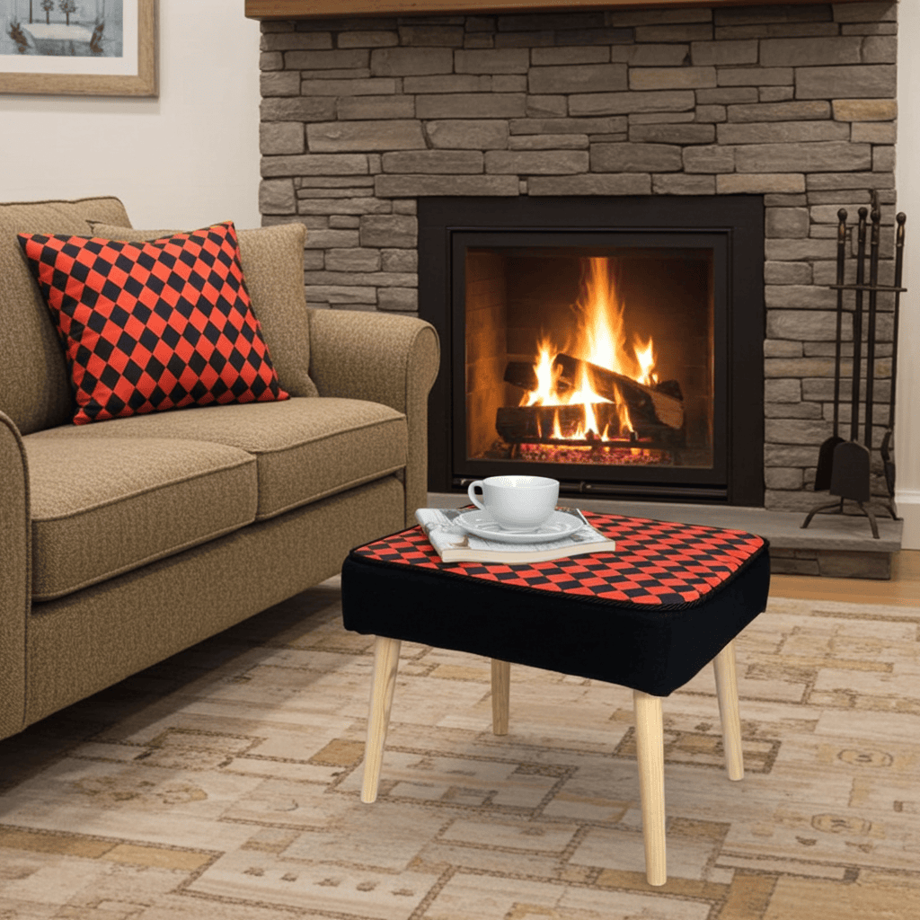 Velvet Diamond Pattern Footstool