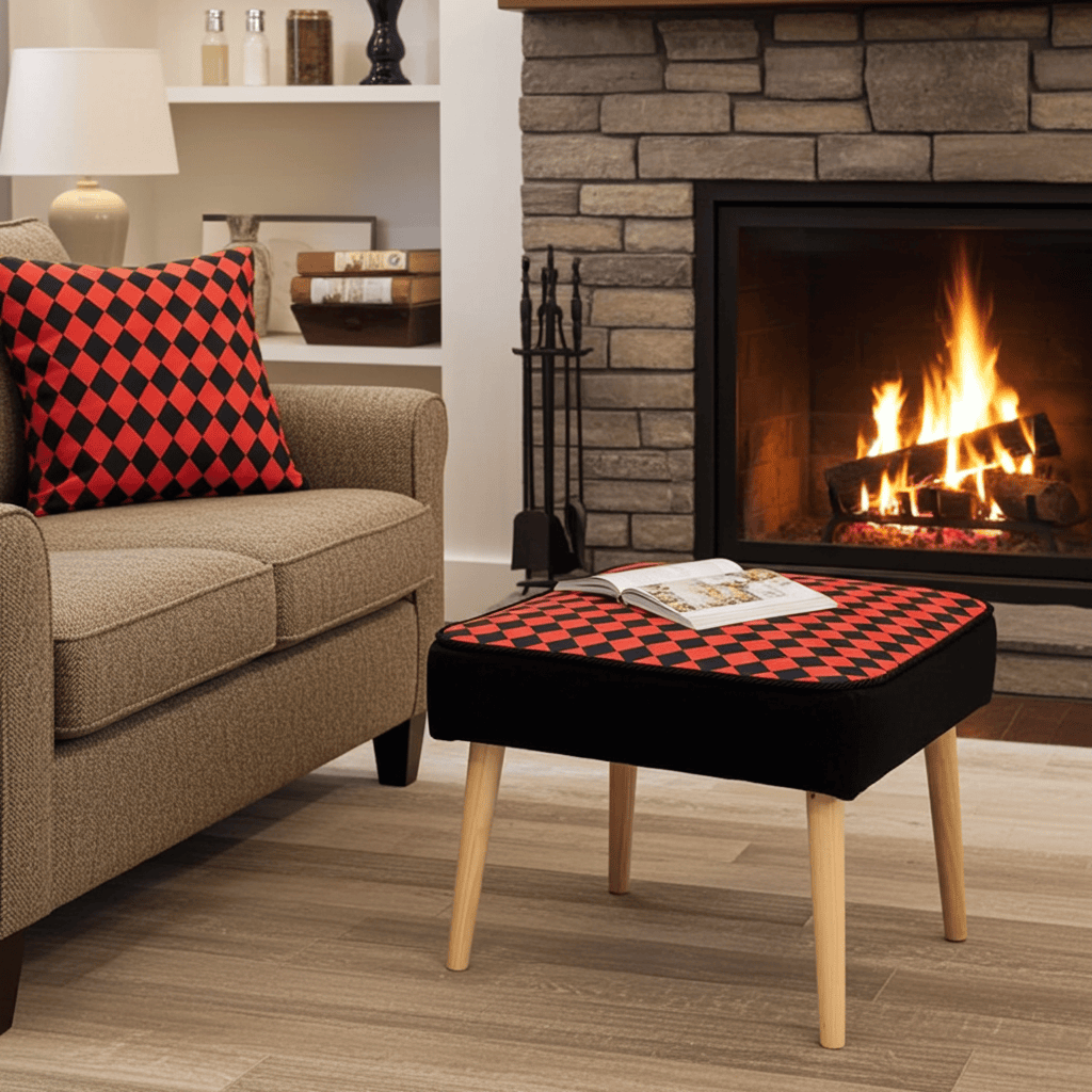 Velvet Diamond Pattern Footstool