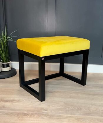 Wooden-Framed Velvet Bench 60x40cm – Yellow Seat