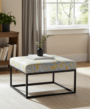 Yellow Floral Coffee Table 60x60cm - Black Metal Frame