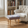 Blue Floral Velvet Footstool – Romantic Accent for Living Rooms