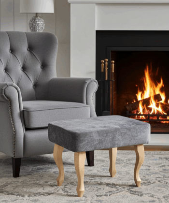 Grey Marble Velvet Footstool – Sleek Accent for Minimalist Homes