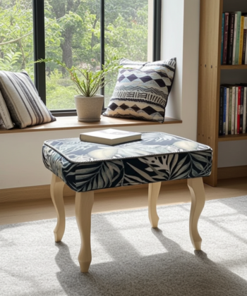 Modern Velvet Footstool 60x40cm – Botanical Pattern