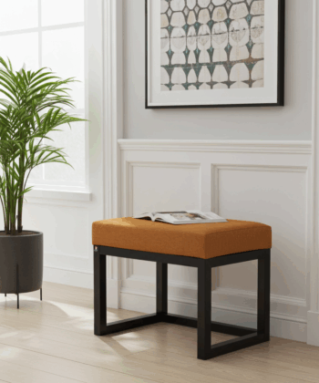 Modern Wooden-Framed Velvet Bench 60x40cm Orange Elegance