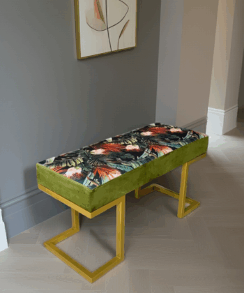 Upholstered Bench 100x40cm – Gold Metal Frame & Botanical