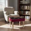 Velvet Footstool 60x40cm – Red Velvet, Floral Top & Beech Legs