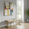 Beige Velour Upholstered Bench 120x40cm – Gold Metal Frame