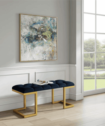 Black Velour Upholstered Bench 100x40cm – Gold Metal Frame