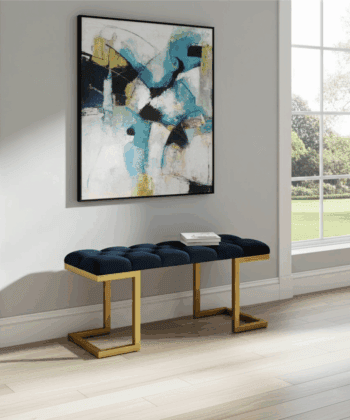 Black Velour Upholstered Bench 100x40cm – Gold Metal Frame