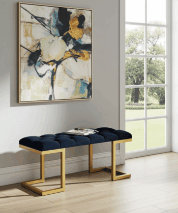 Black Velour Upholstered Bench 100x40cm – Gold Metal Frame