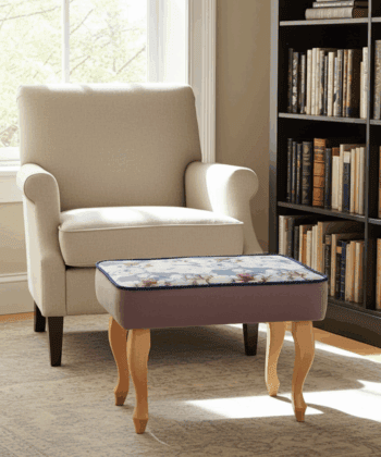Blue Floral Velvet Footstool – Romantic Accent for Living Rooms