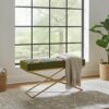 Botanical Velvet Bench 100x40cm – Gold Metal X-Frame